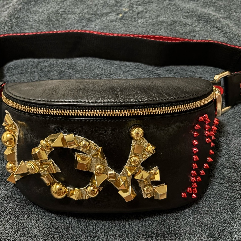 Authentic Christian Louboutin Marie Jane Studded Love Crossbody/Belt Bag